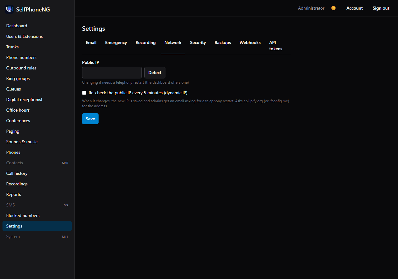 Settings → Network